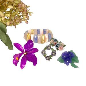 Vintage Brooch Earring and Bracelet Colorful Summer Jewelry Bundle